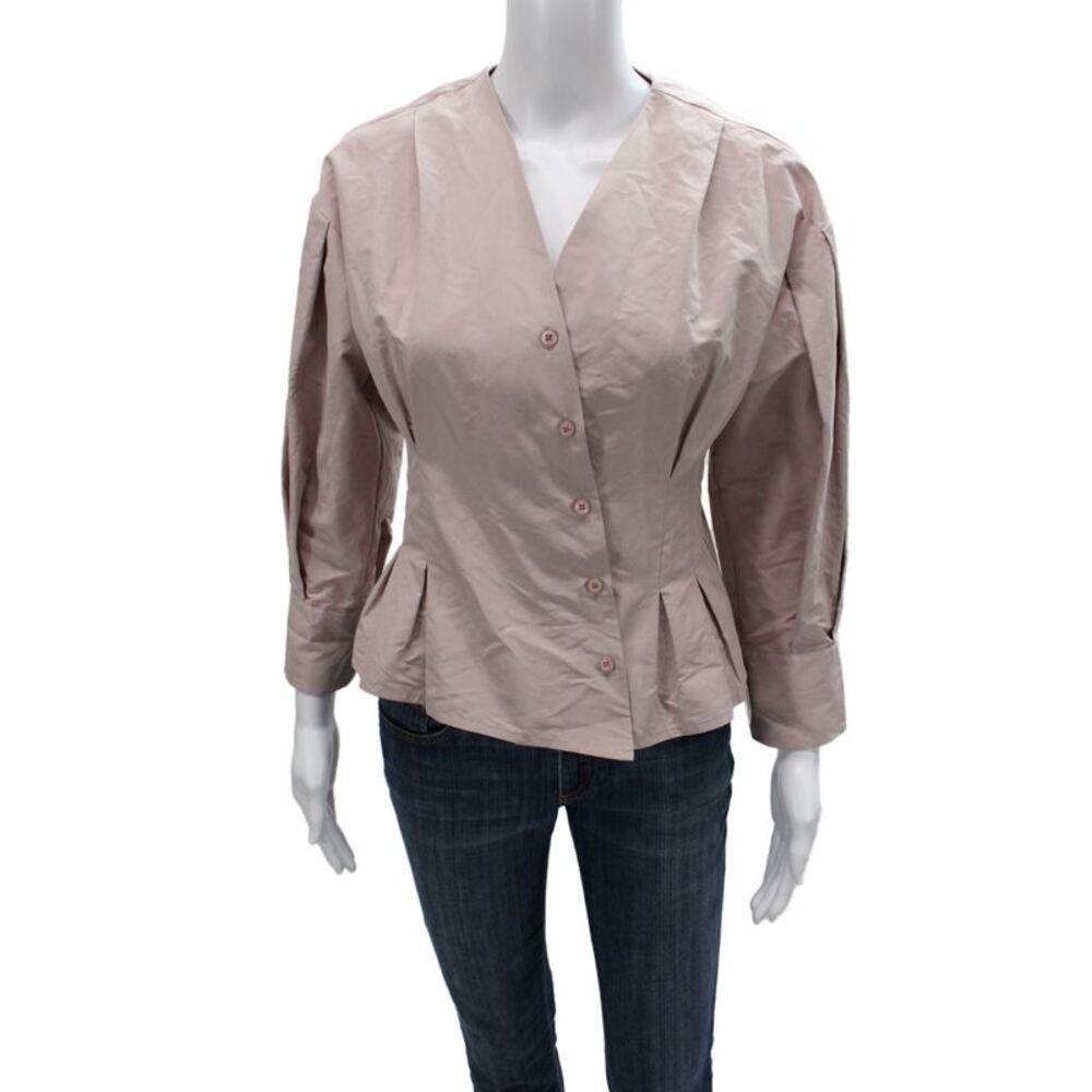 Gracia Women Basic Pink V Neck Long Sleeve Blouse Size S
